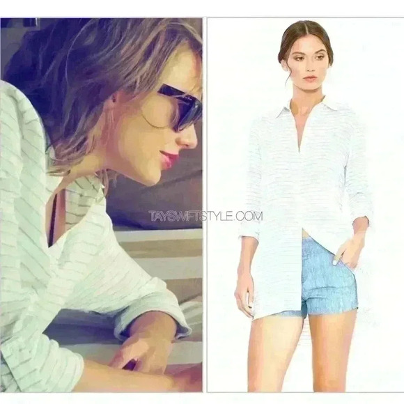 ALICE & OLIVIA Otis Stiped button up roll Cuffs long sleeve shirt Women's Sz S/P - Picture 9 of 9